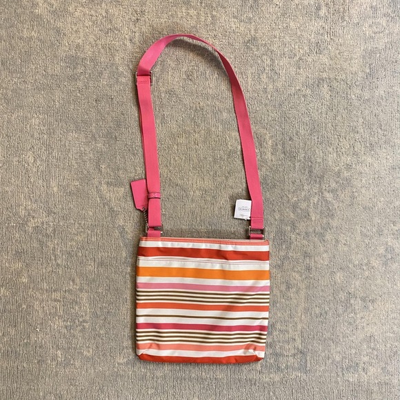 Coach Crossbody Bag Womens Medium Multicolor Stripe Nylon Pink Strap F31962 - Picture 10 of 16